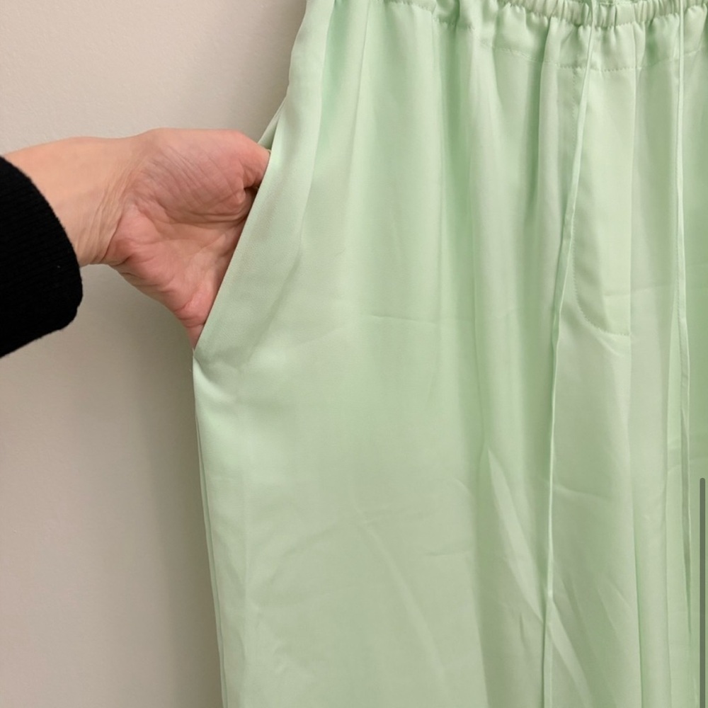 Women’s Wide-Leg Satin Pants in Light Green - Picture 3 of 4